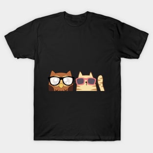 a cat and an owl T-Shirt